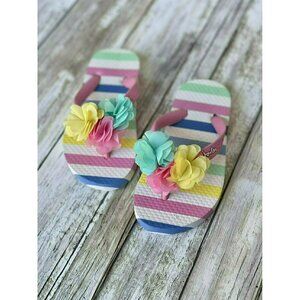 NWT Joules Floral Striped Flip Flops